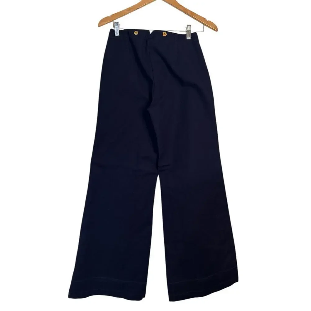 Lauren by Ralph Lauren Women Nautical Cotton Stretch Wide Leg Pants Size 2 Navy